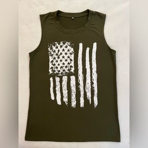 Ladies, American flag Army, Green Tank, size medium